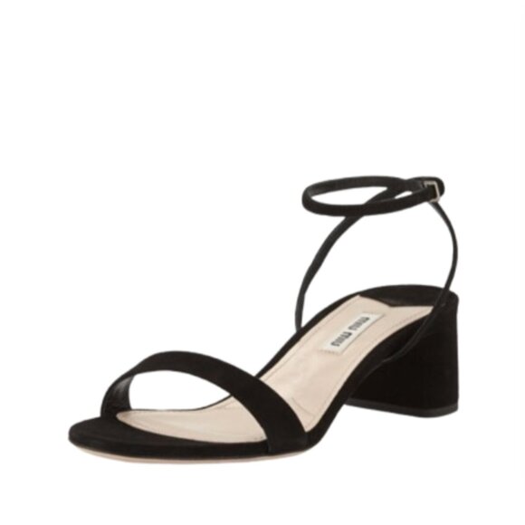 Miu Miu Ankle Wrap Strap Sandals Womens 38 8 Black Suede Shoes Block Heels Italy - Picture 1 of 11